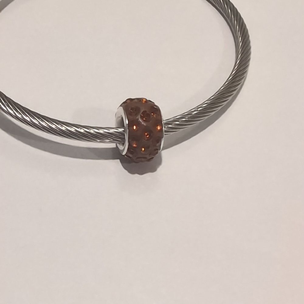 Silver Brown with Brown Rhinestones Charm for Pandora Style‎ Bracelet